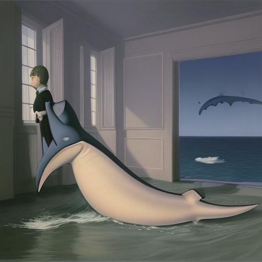Surreal Sleepwalking Shark Tail Wag, in Magritte Style