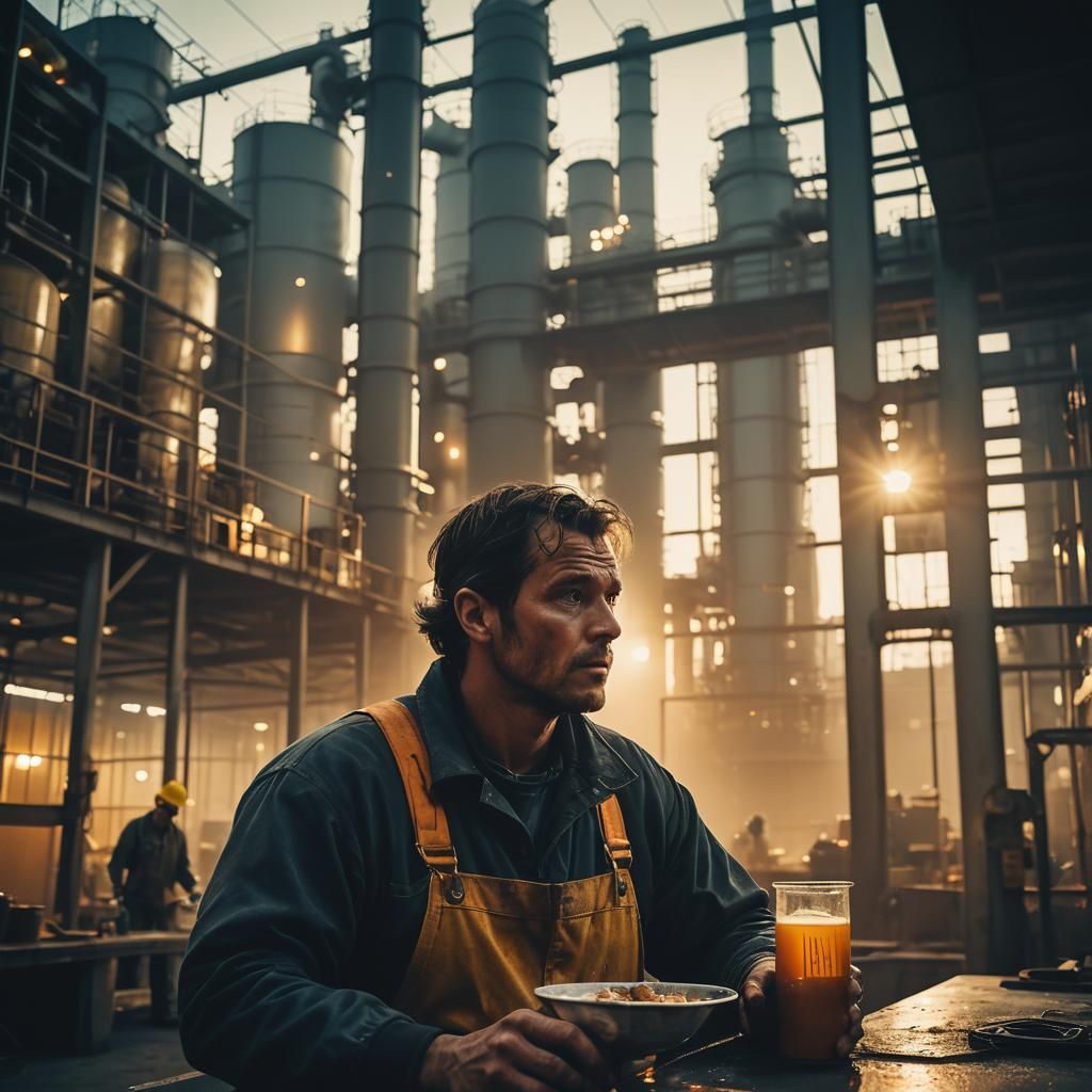 Construction Worker in Industrial Facility: Cinematic Film S...