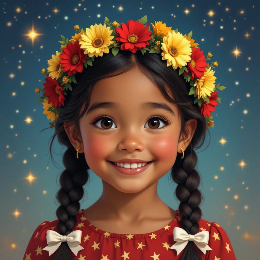 Radiant Girl with Starry Constellation in Hyper-Realism