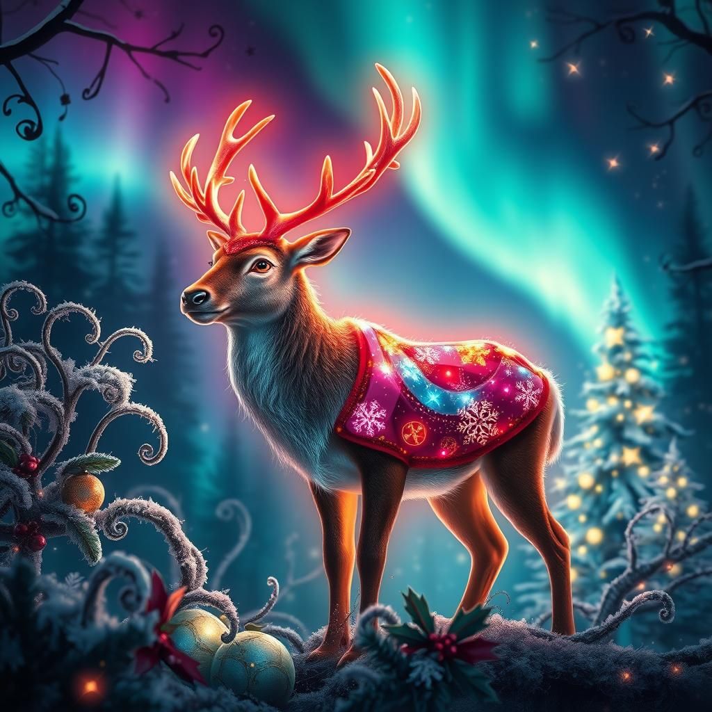 Luminous Rudolph in Enchanted Forest, Digital Art
