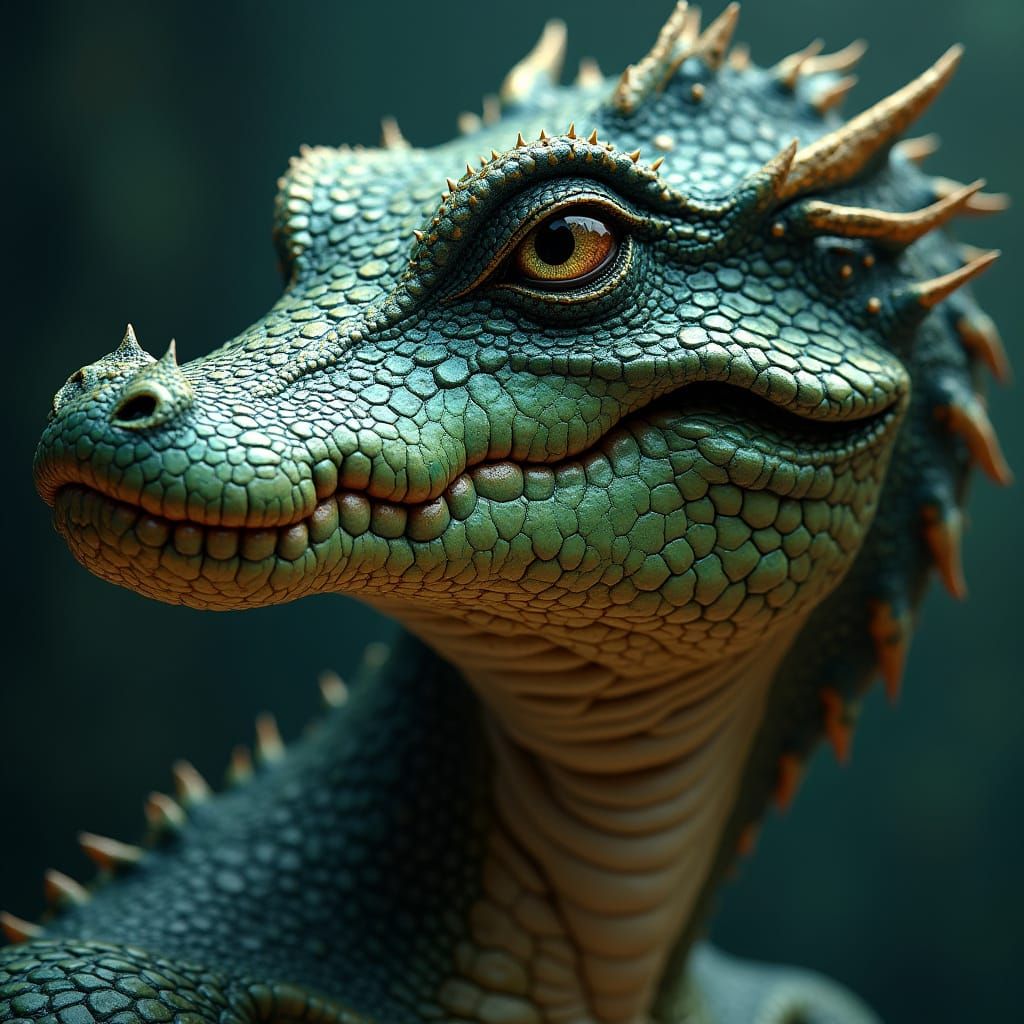 Hyper-Realistic Humanoid Crocodile Portrait in Art Nouveau S...