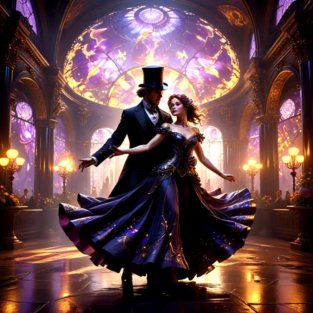 Ethereal Waltzing Couples in Opulent, Art Nouveau-Inspired R...