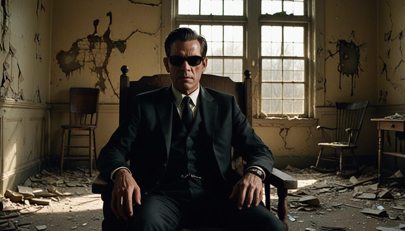 Eerily Calm MIB Agent in Decaying Asylum