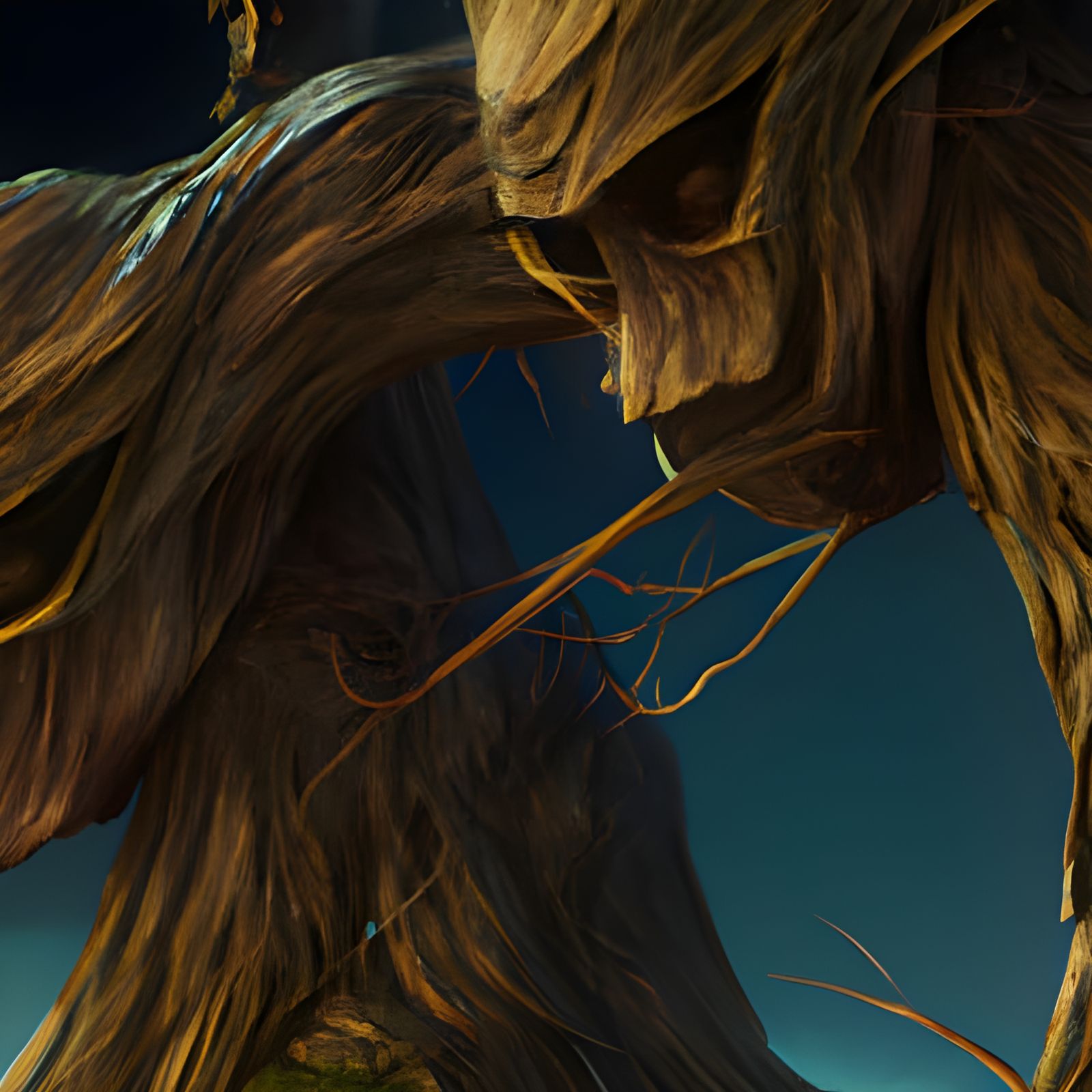 Eerie Brown Trees at Night, Hyperdetailed Concept Art