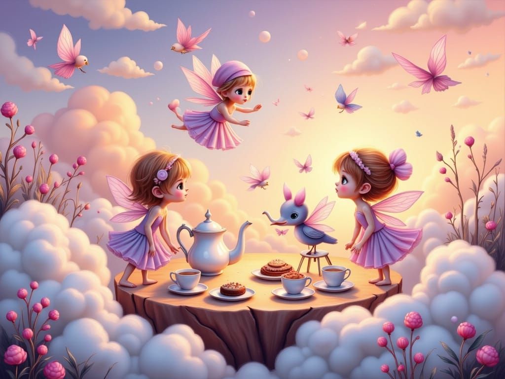 Magical Fairy Tea Party on Cloud, Anime Art