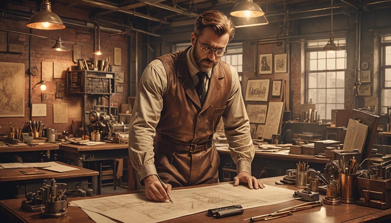 Vintage Industrial Concept Art of Flying Machine