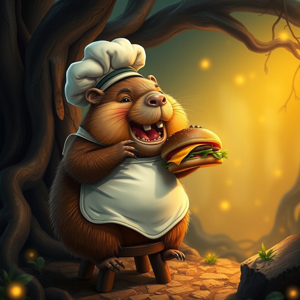 Fantastical Capybara Chef in Whimsical Forest