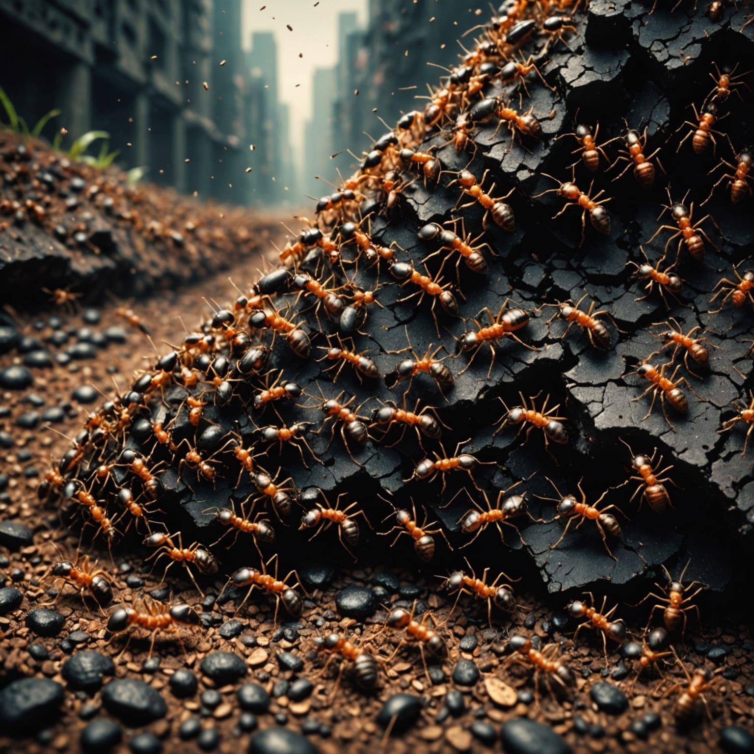 Ant Colony in Matrix Film Theme: Hyperrealistic Detail