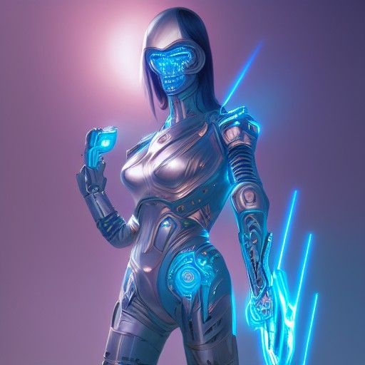 Cybernetic Warrior in Iridescent Armor: Digital Illustration
