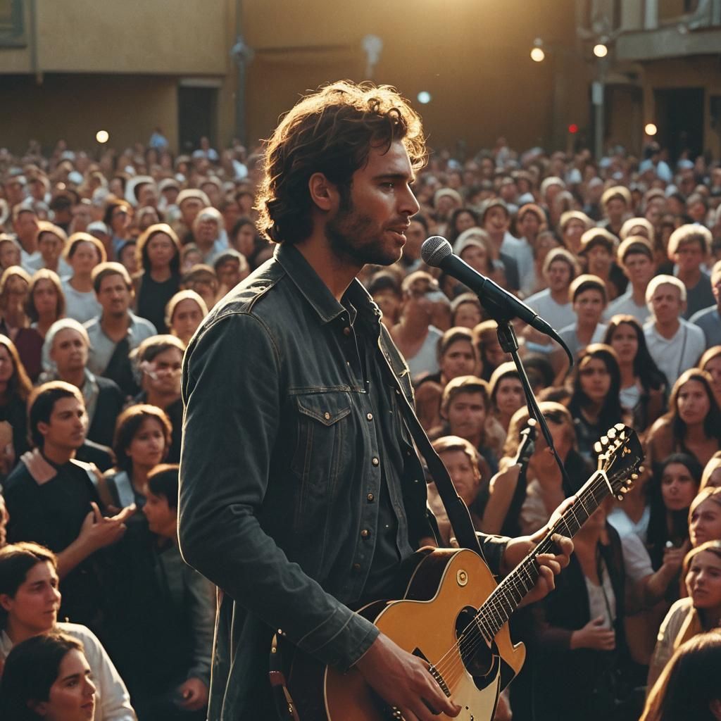 Musician on Stage in Golden Light