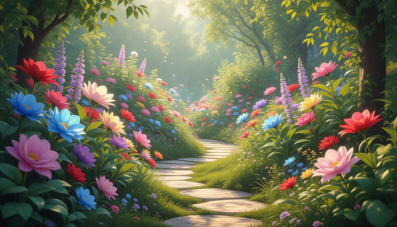 Iridescent Garden in Surreal Digital Art Style