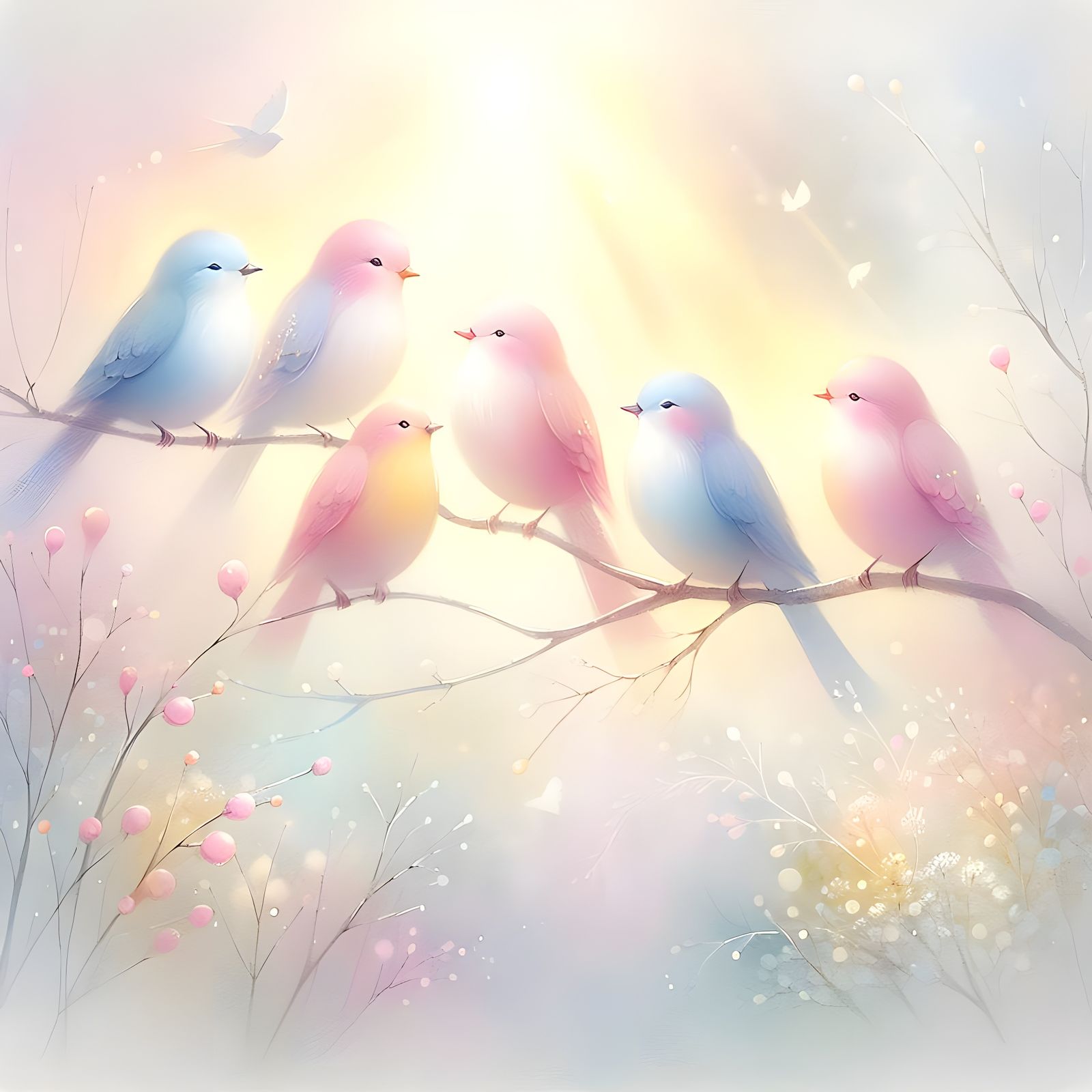 Whimsical Pastel Bird Sanctuary