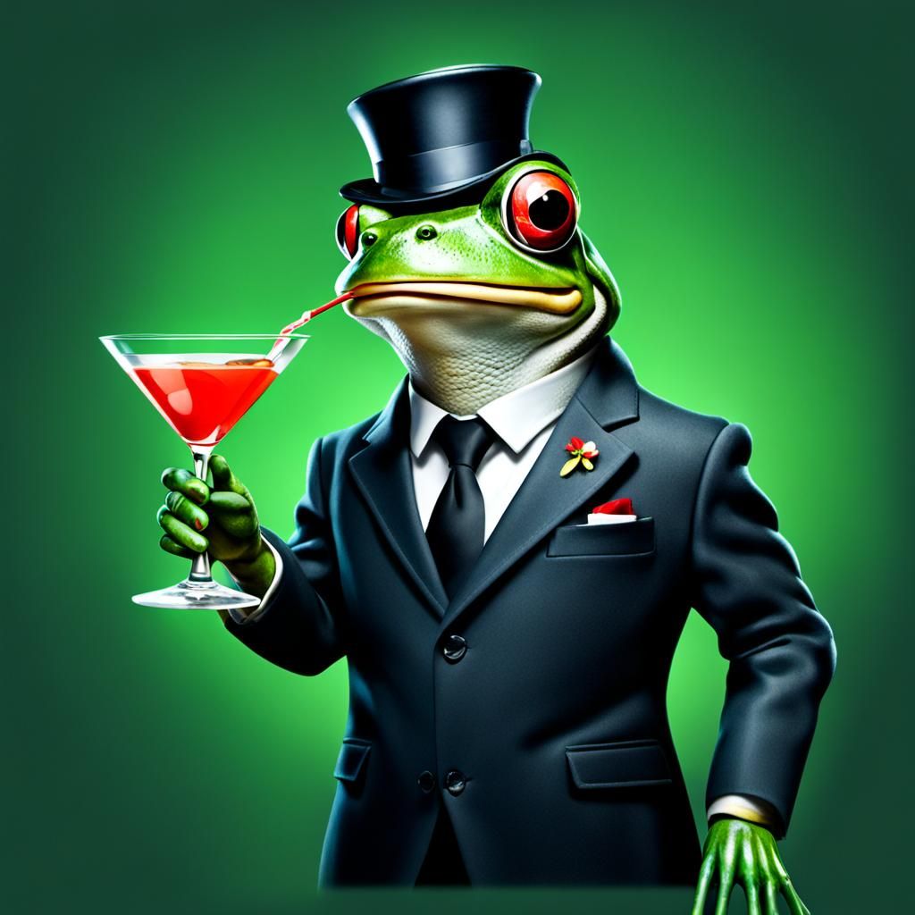 Secret Agent Frog Sipping a Martini