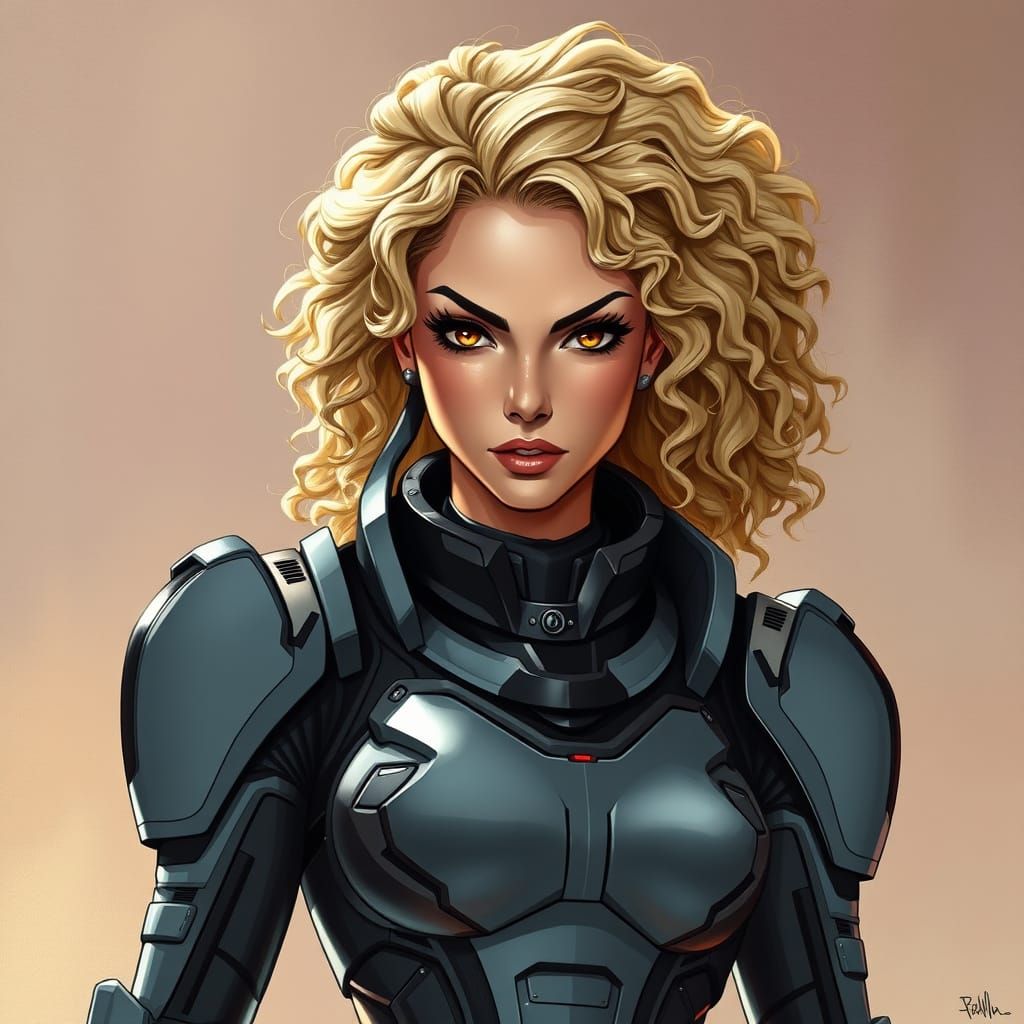 Anime Woman in High-Tech Armor, Futuristic Style
