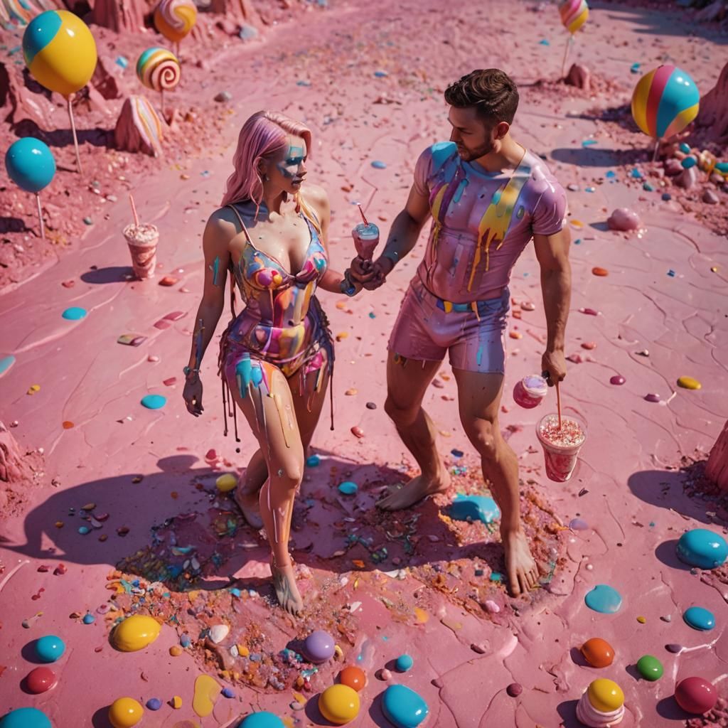 Milkshake Couple in Candy Land: Fantasy Concept Art