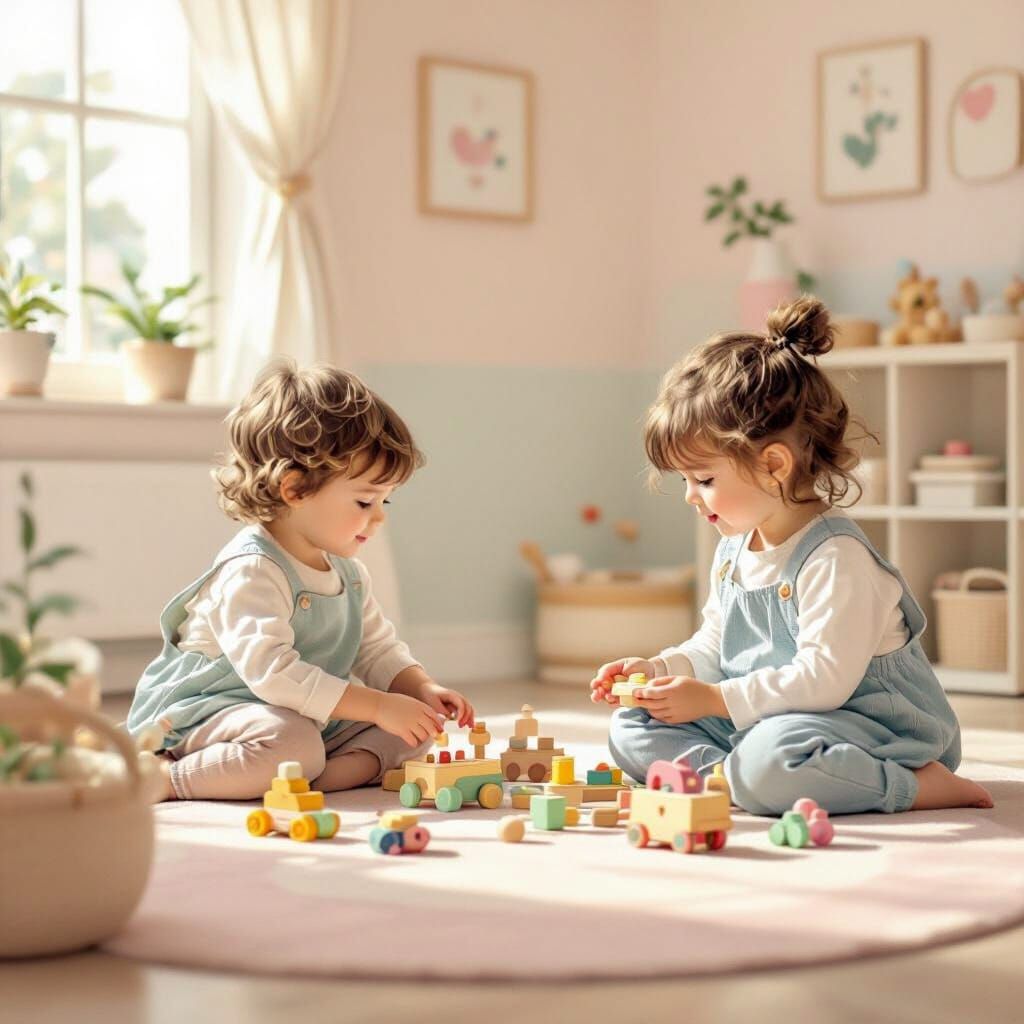 Montessori Learning Moment with Children in Pastel Colors