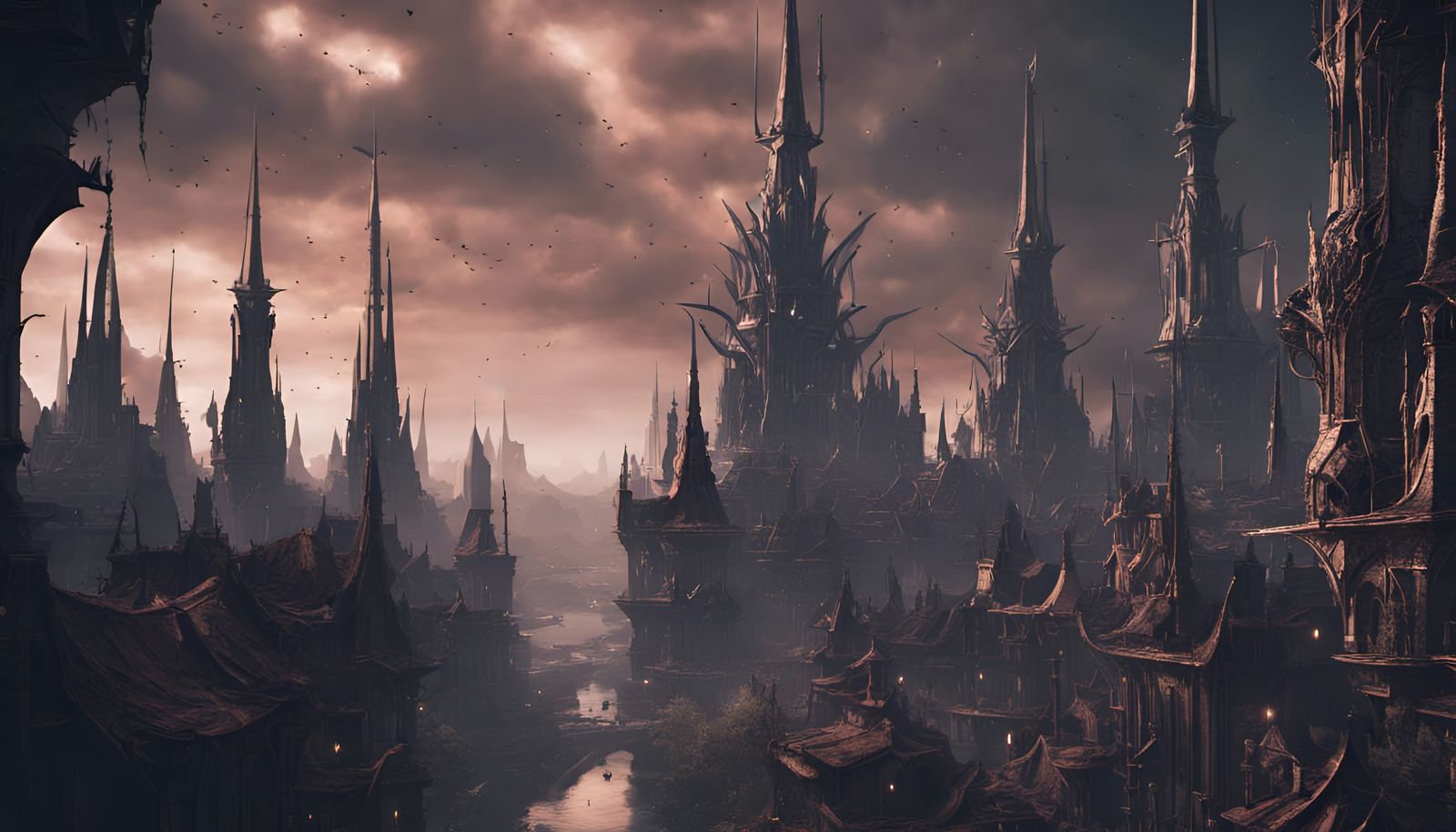 Fantastical Dark Elves City in Detailed Matte Painting