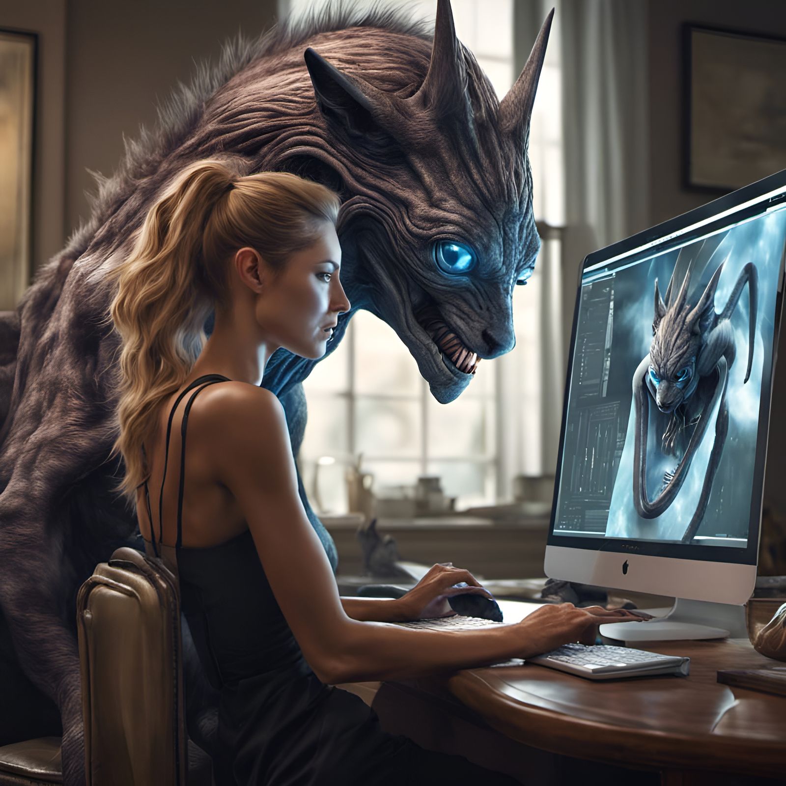 Bizarre Creature Directs Woman: Photorealistic Surrealist Ar...