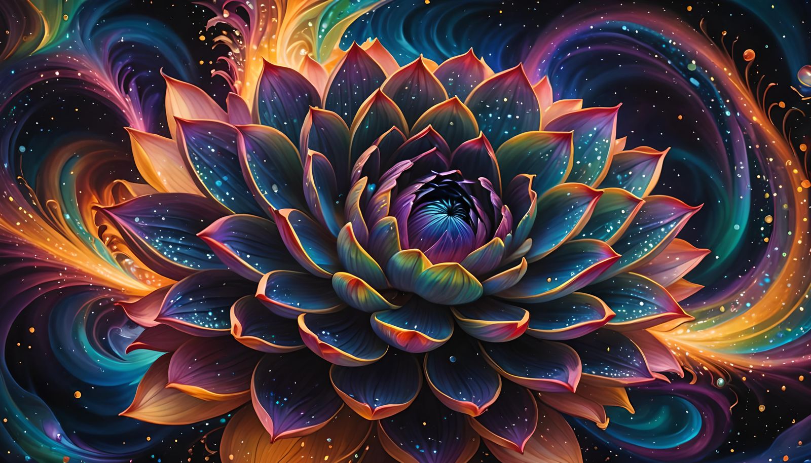 portrait of a lotus in a spiral into infinity in Deep bold s...