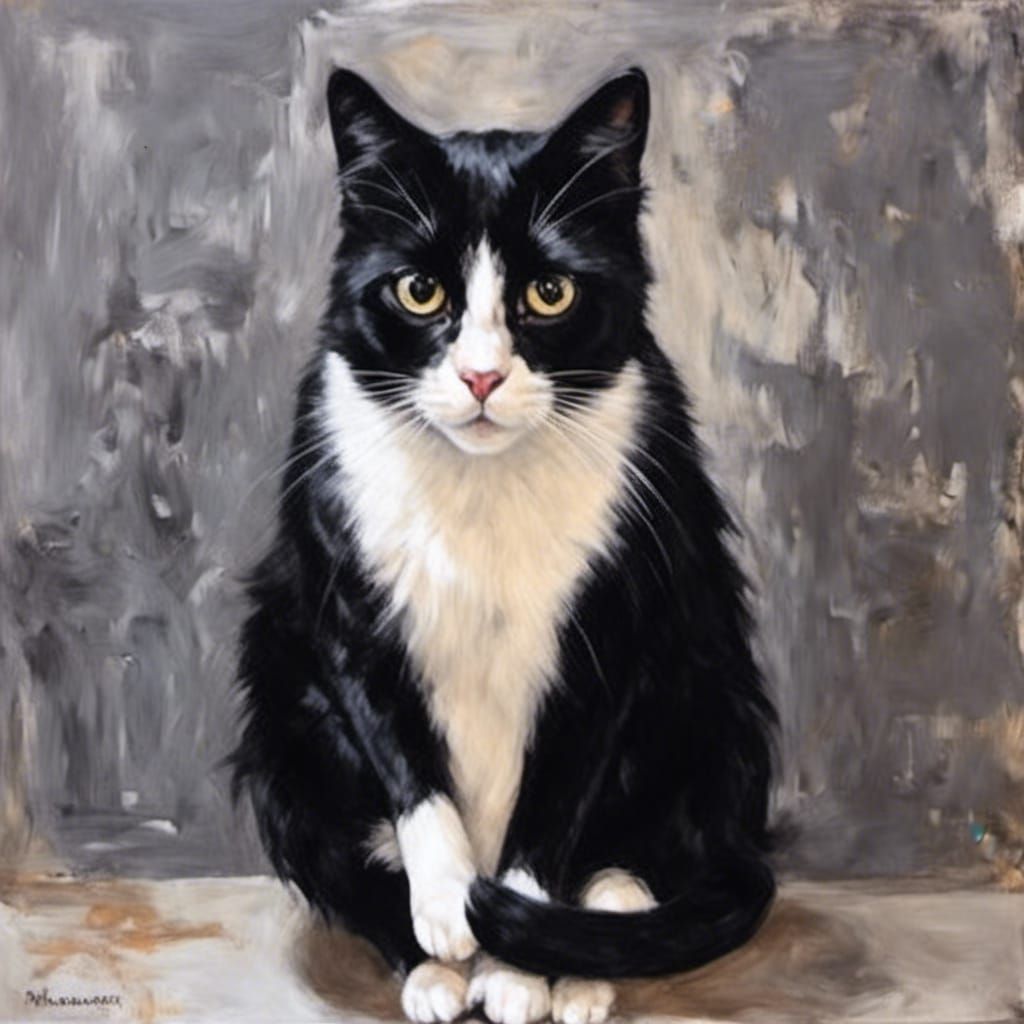 Mystic Black Cat Familiar in Oil Painting Style