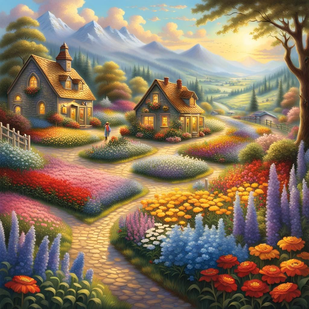 Flower Fields in Radiant Light: A Matte Painting