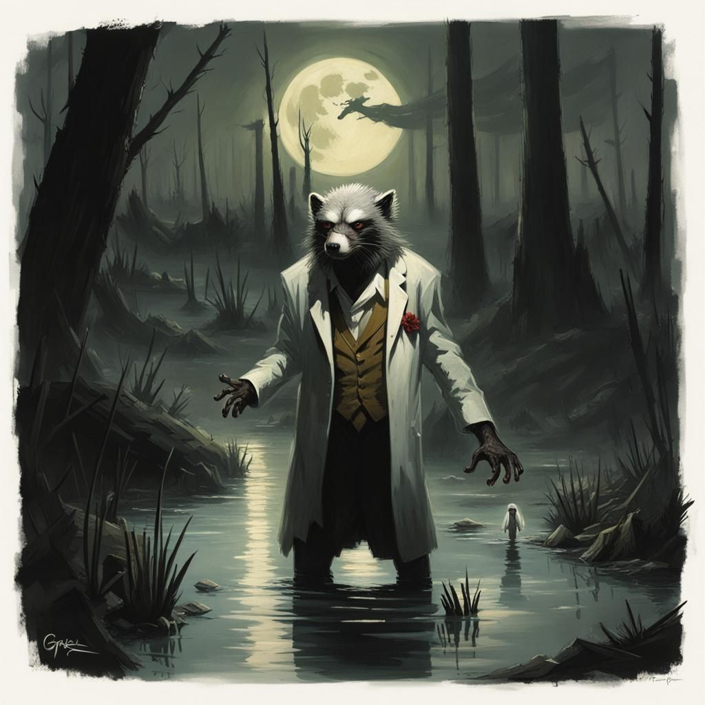 Honeybadger Voodoo Doctor in Moonlit Swamp