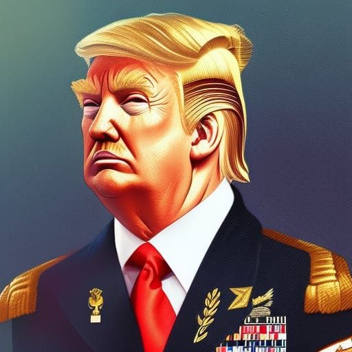 Donald Trump in Military Uniform, Hyperdetailed Art