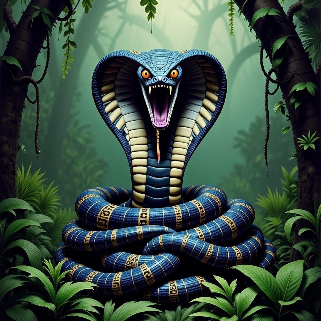 King Cobra in Iridescent Jungle, Digital Painting