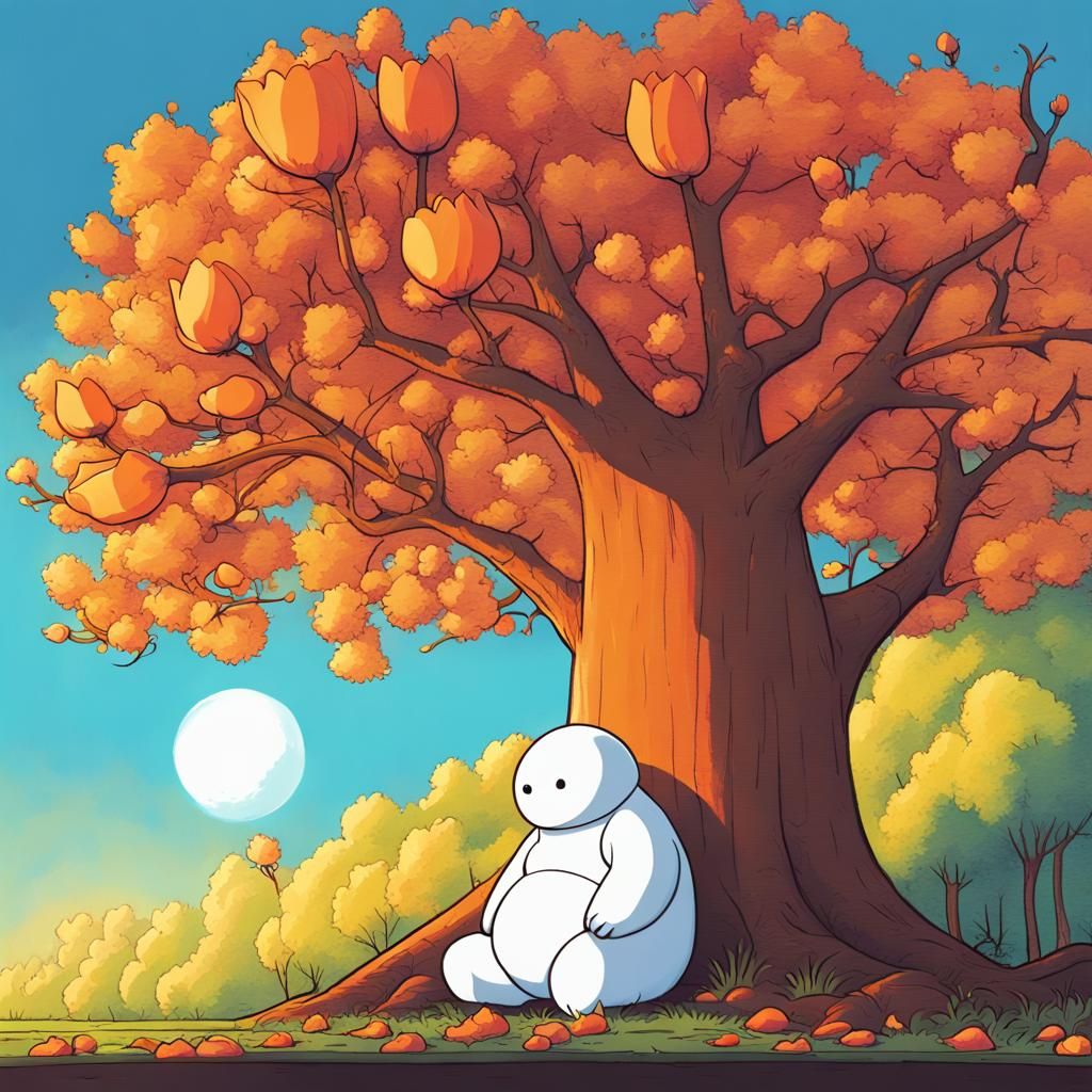 Baymax Gazing at the Sun: A Pop Art Scene