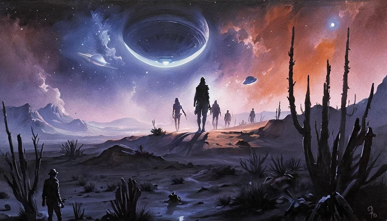 Noir Painting of a UFO First Encounter