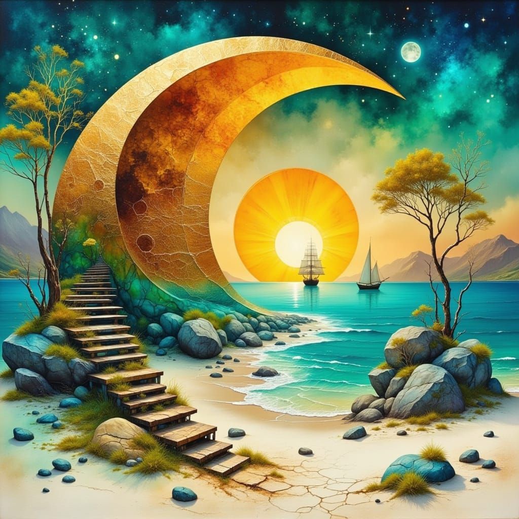 Bronze Moon on Beach at Sunset: Dreamy Landscape