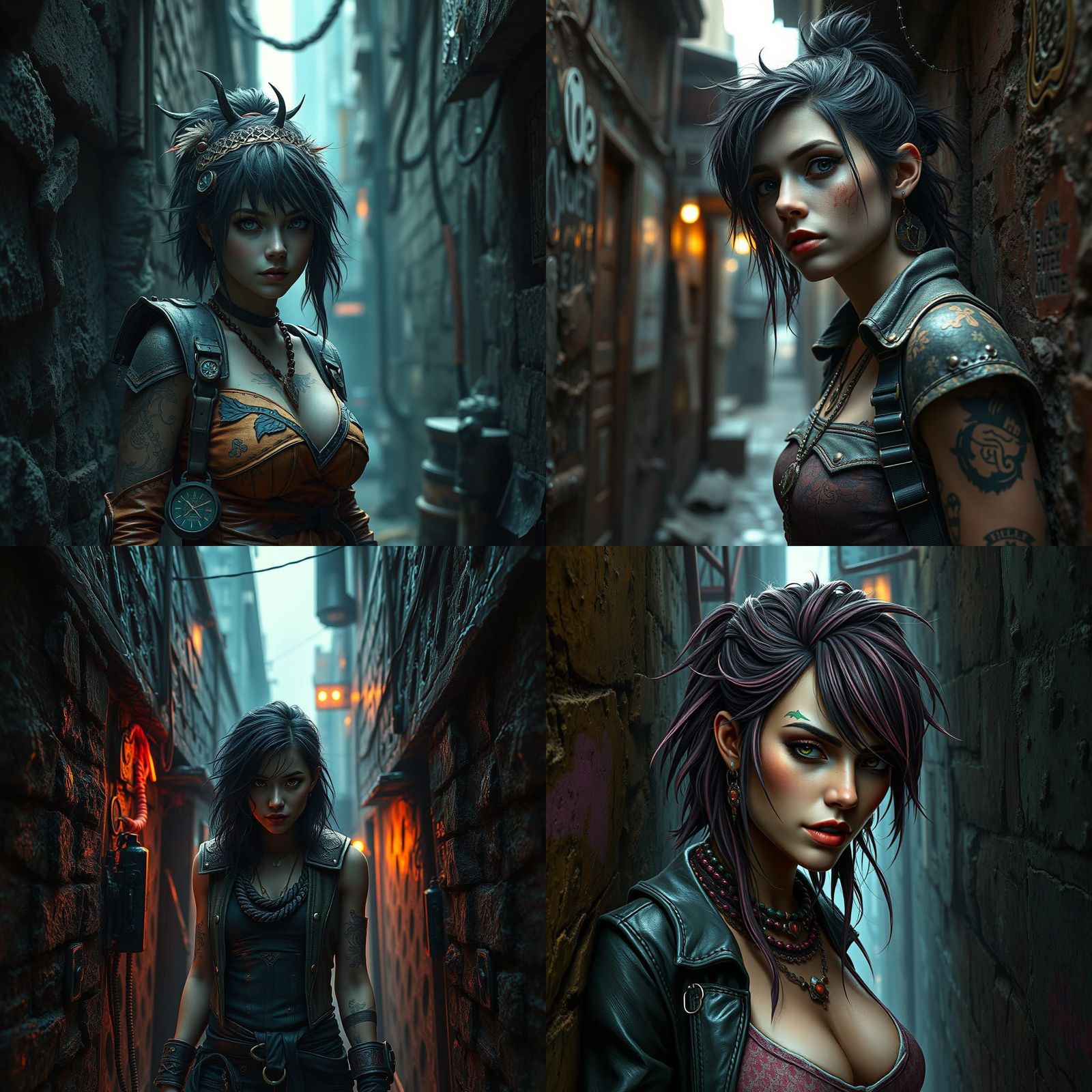 Gutter Punk Woman in Detailed Matte Painting