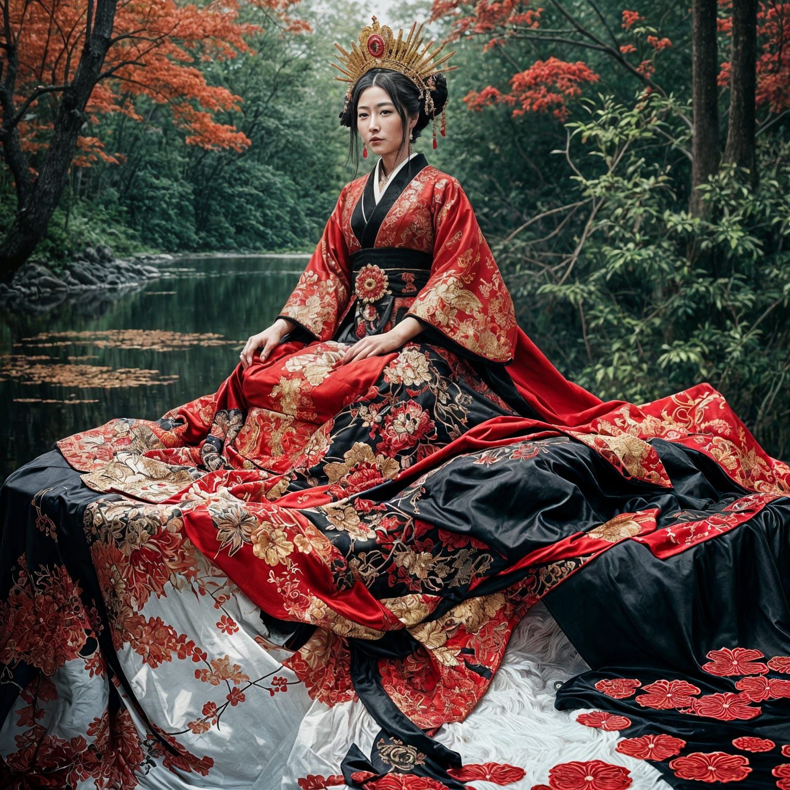 Japanese Empress Portrait with Mirrored Reflection