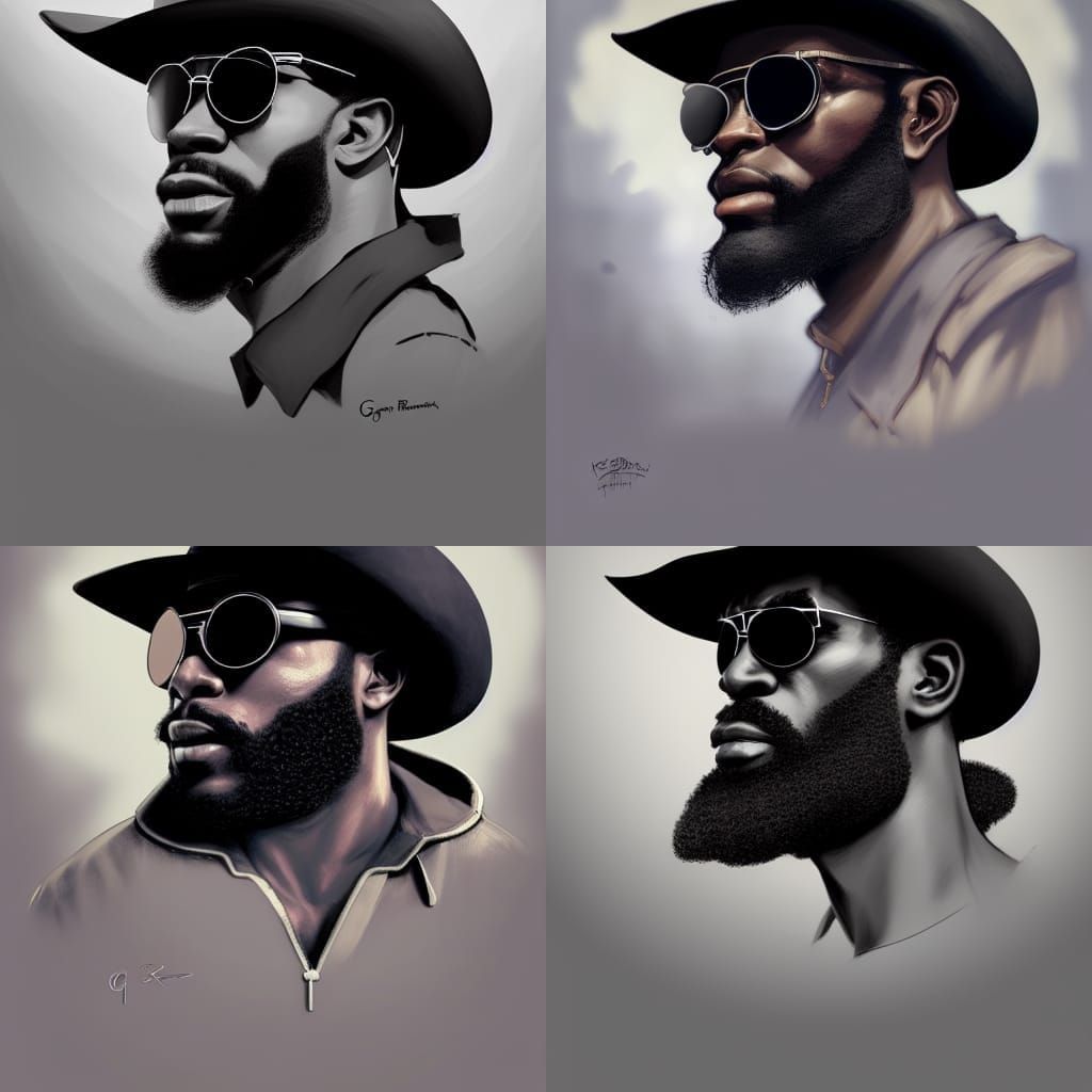 Bearded Black Cowboy Portrait in Hyperdetailed Style