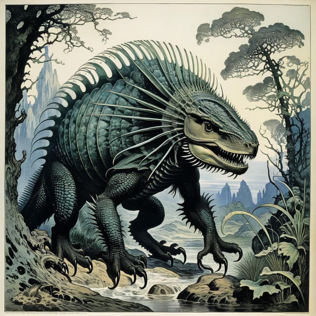 Dinosaur as Beautifully Illustrated in Art Nouveau Style