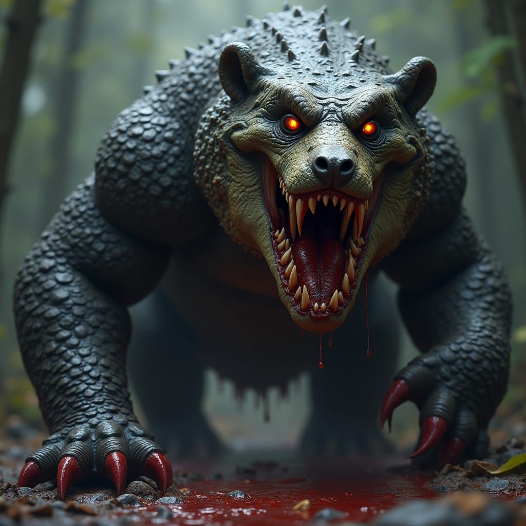 Gothic Horror Creature with Sharp Teeth and Claws