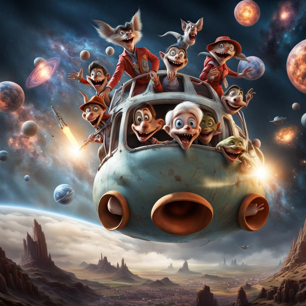 Cartoon Characters Blast Off to Space as Matte Painting