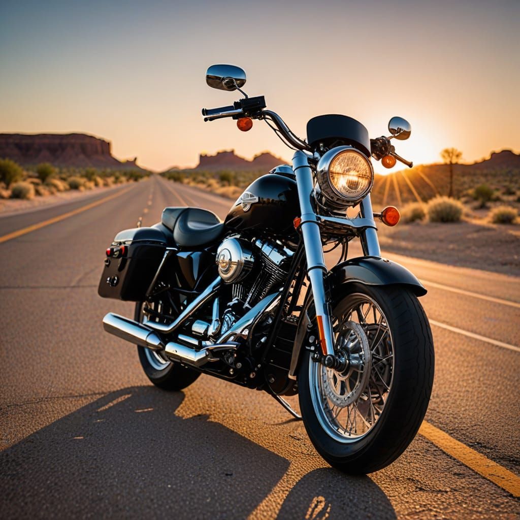 Harley-Davidson on Route 66 at Golden Hour