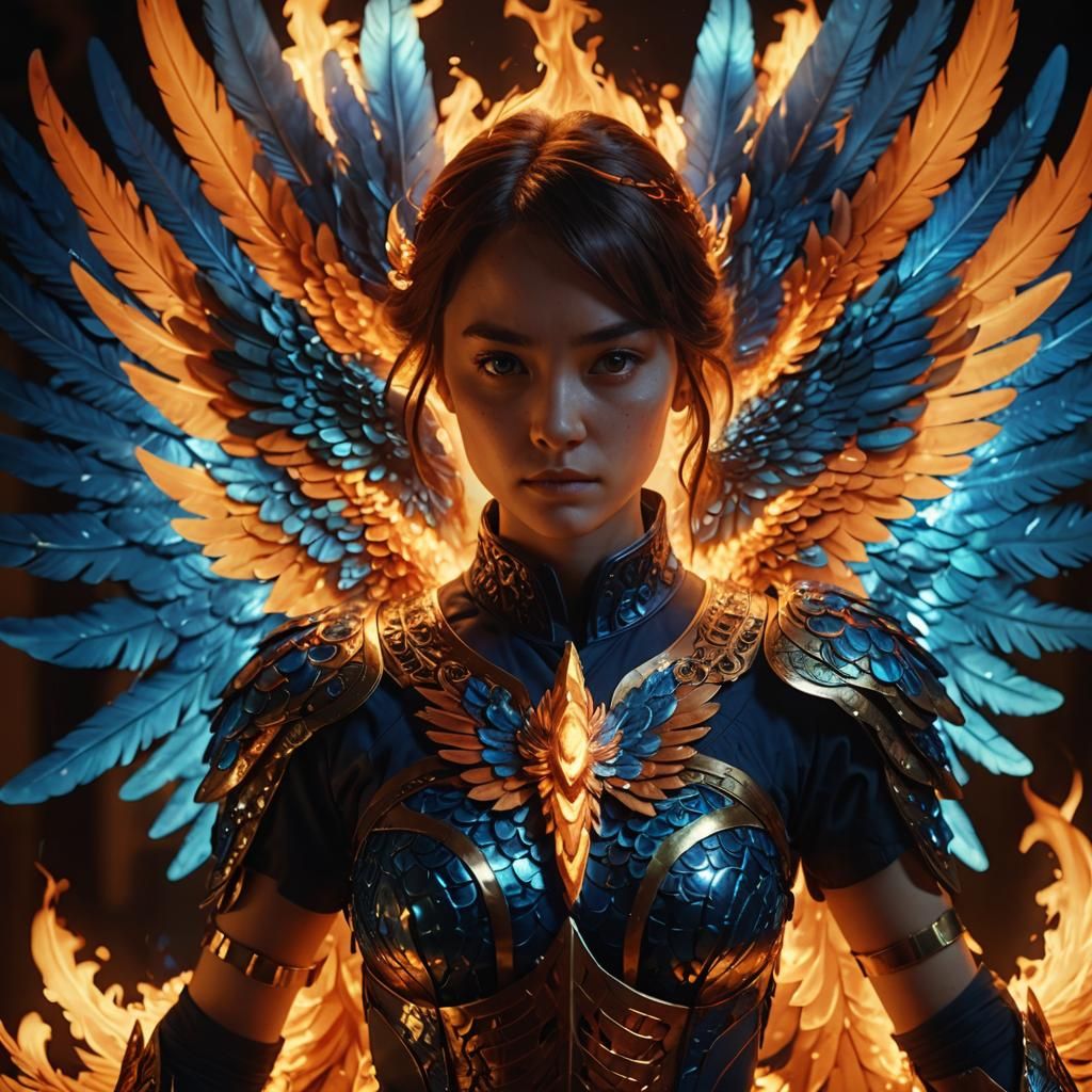 Blue Flame Phoenix Wings in Cinematic Lighting