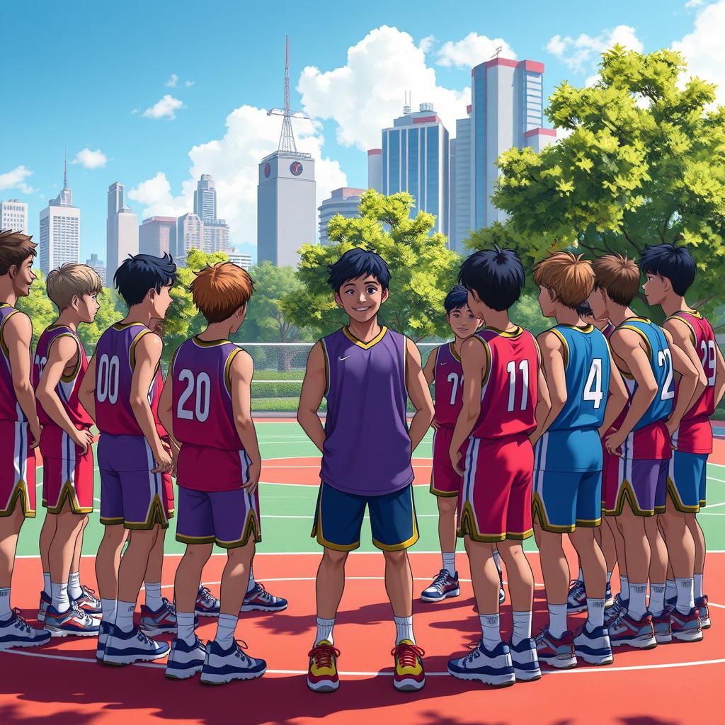 Youth Basketball Team Training in Anime Style