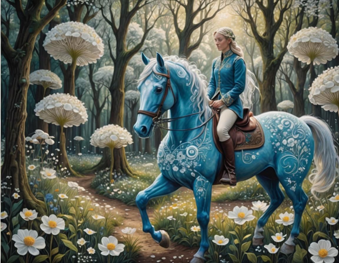 Horse and Human in Whimsical Chalk Forest