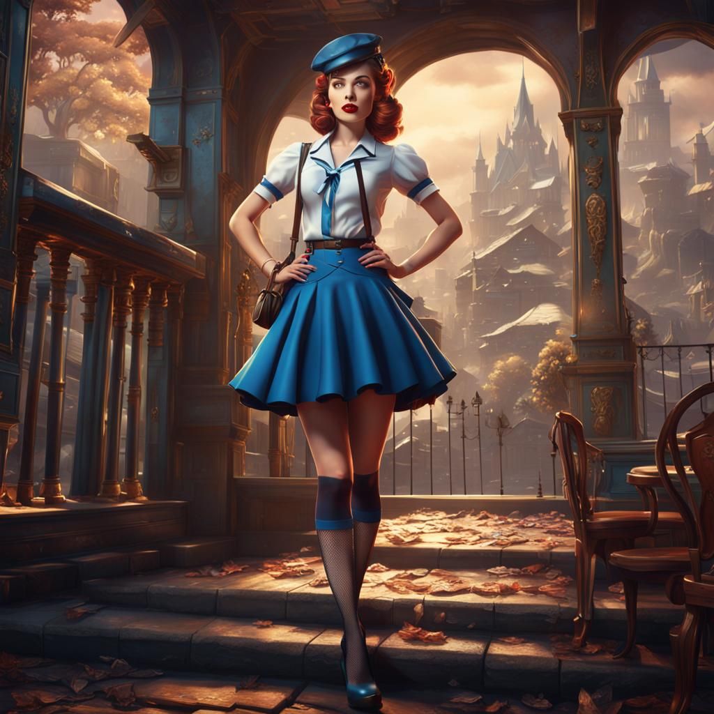 Classic Pin-Up Girl in Detailed Matte Painting