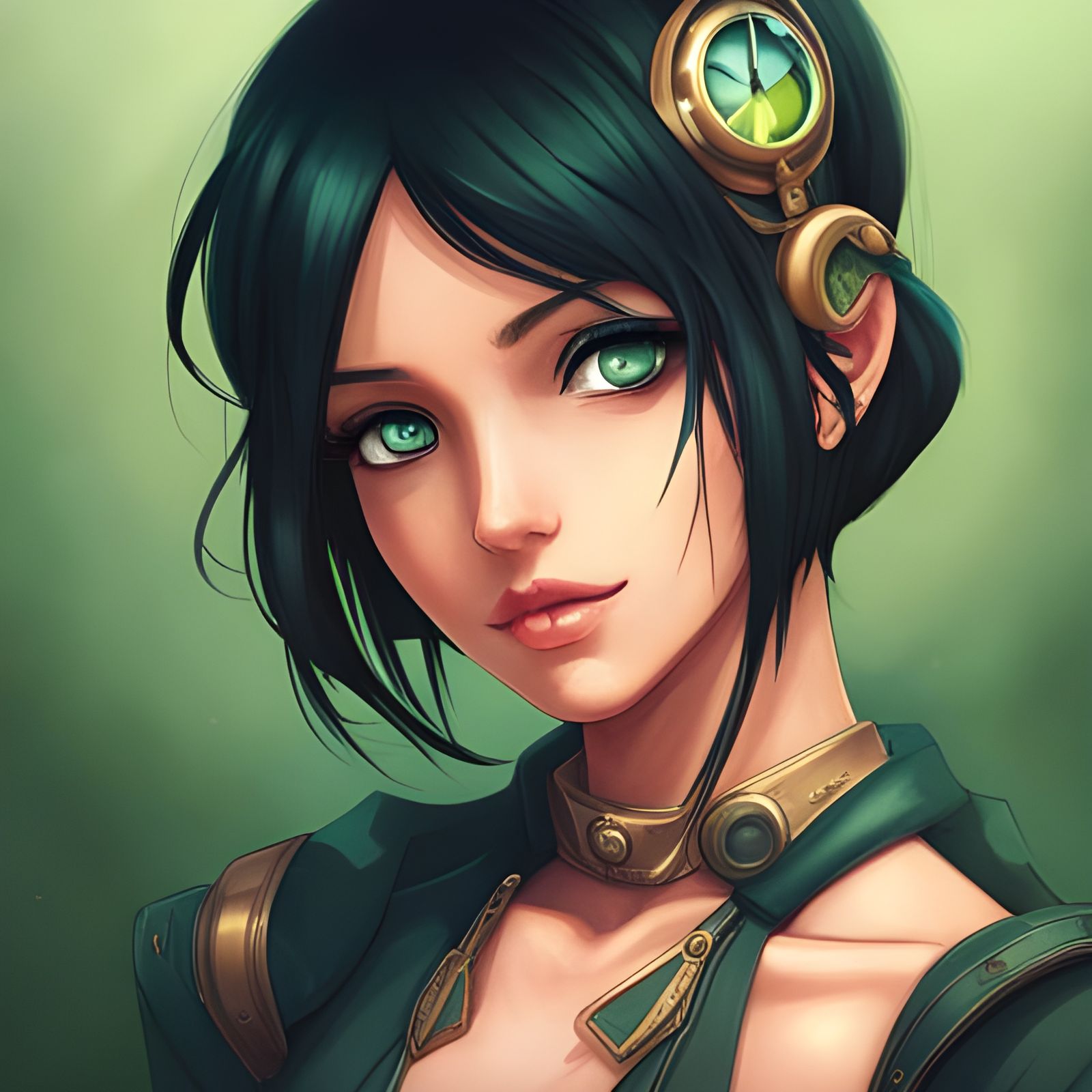 Steampunk Anime Girl Portrait with Cat