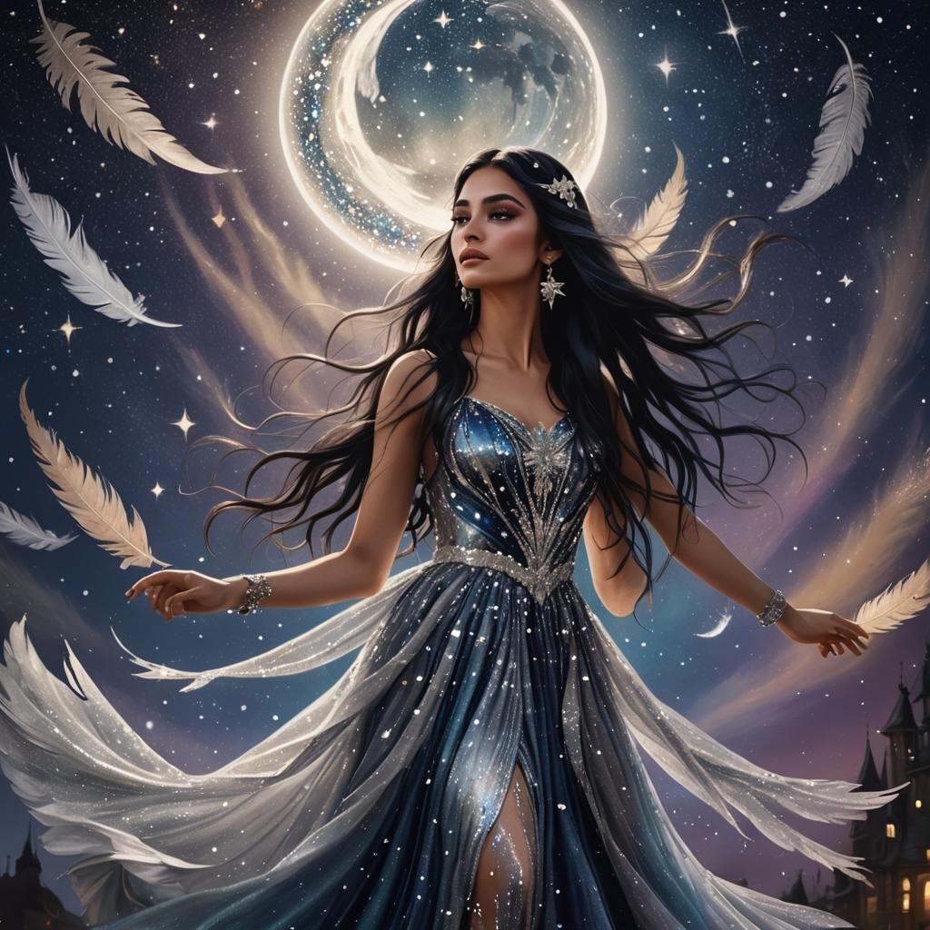 Girl Dancing Under Stars as Matte Painting