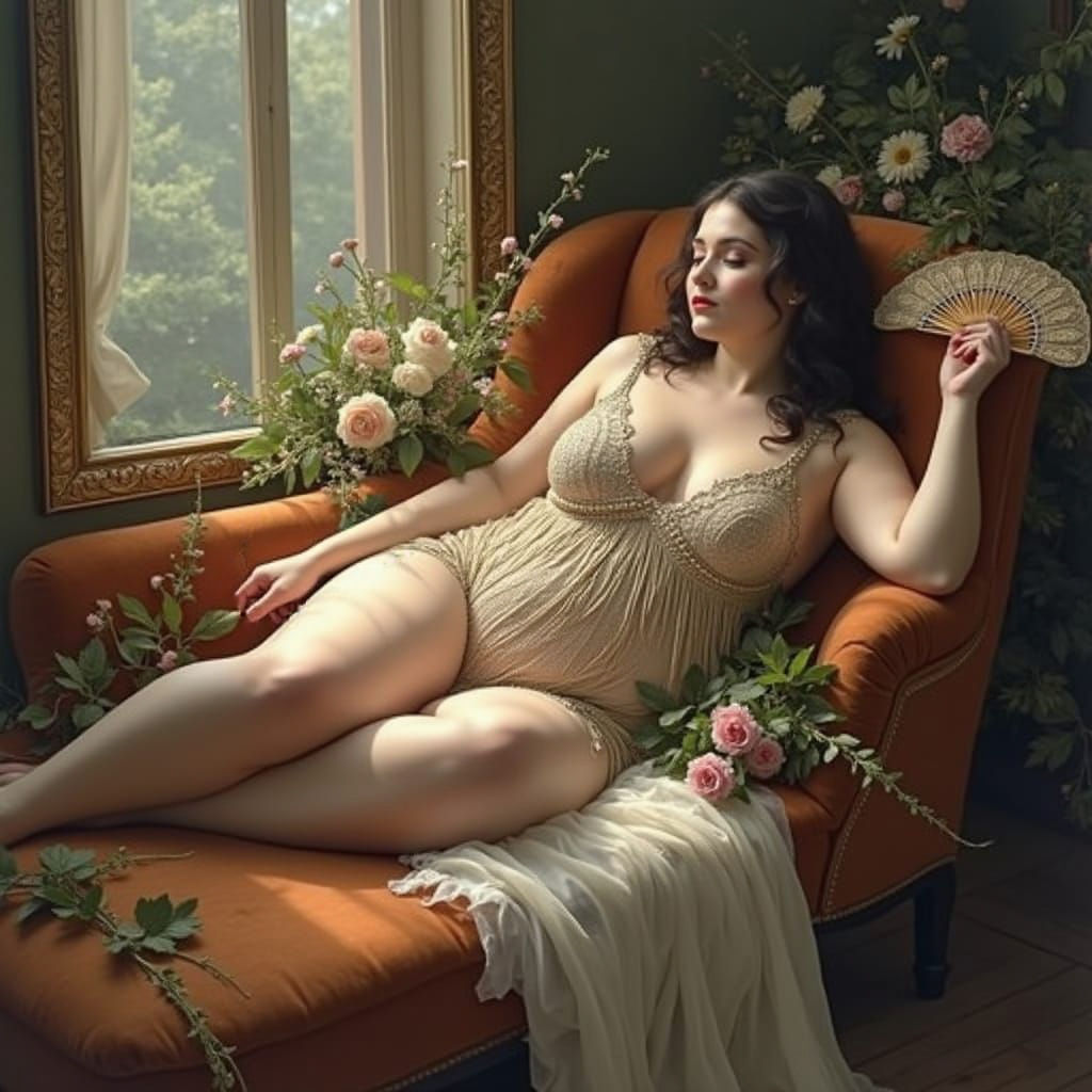 Flapper Girl on Chaise Lounge in Baroque Style