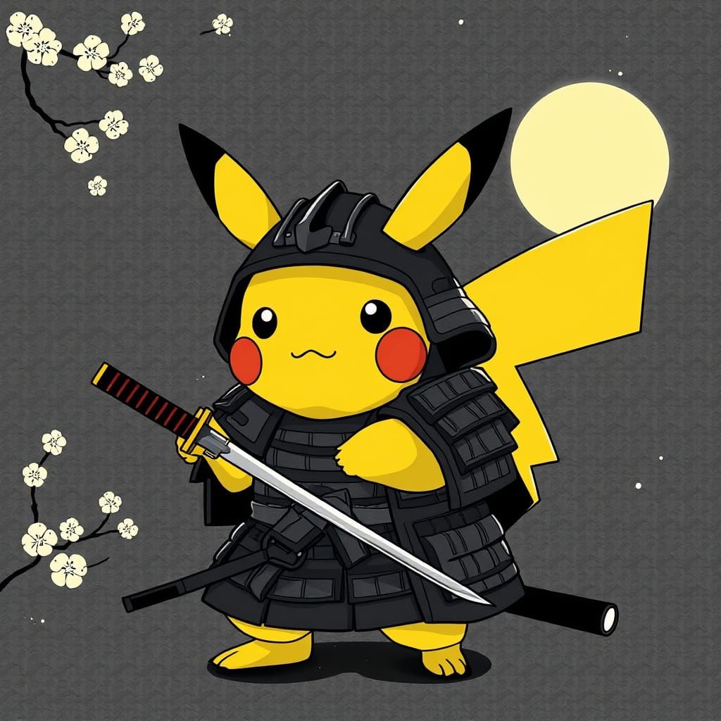 Samurai Pikachu with Katana in Ukiyo-e Style