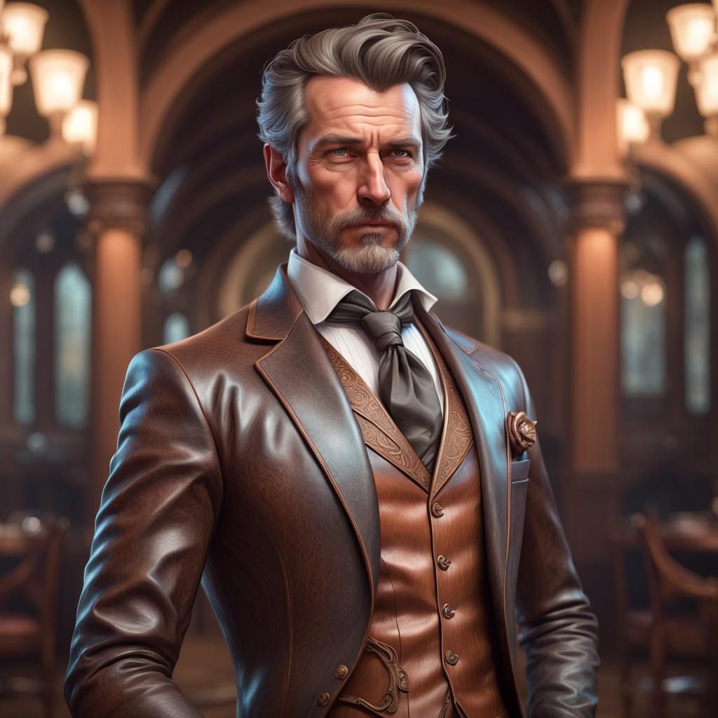 Leather Tuxedo Portrait: Hyperrealistic Fantasy Art