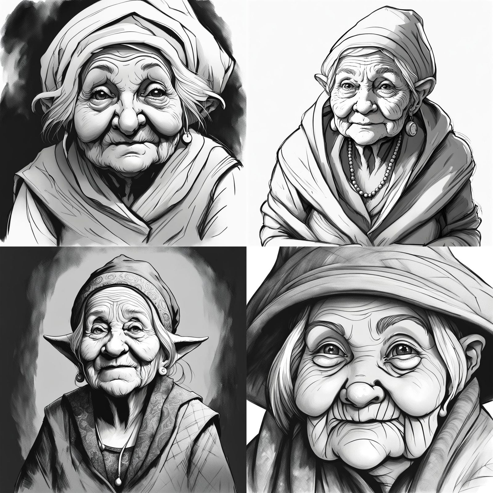 Gnomish Grandmother: A Black and White Sketch