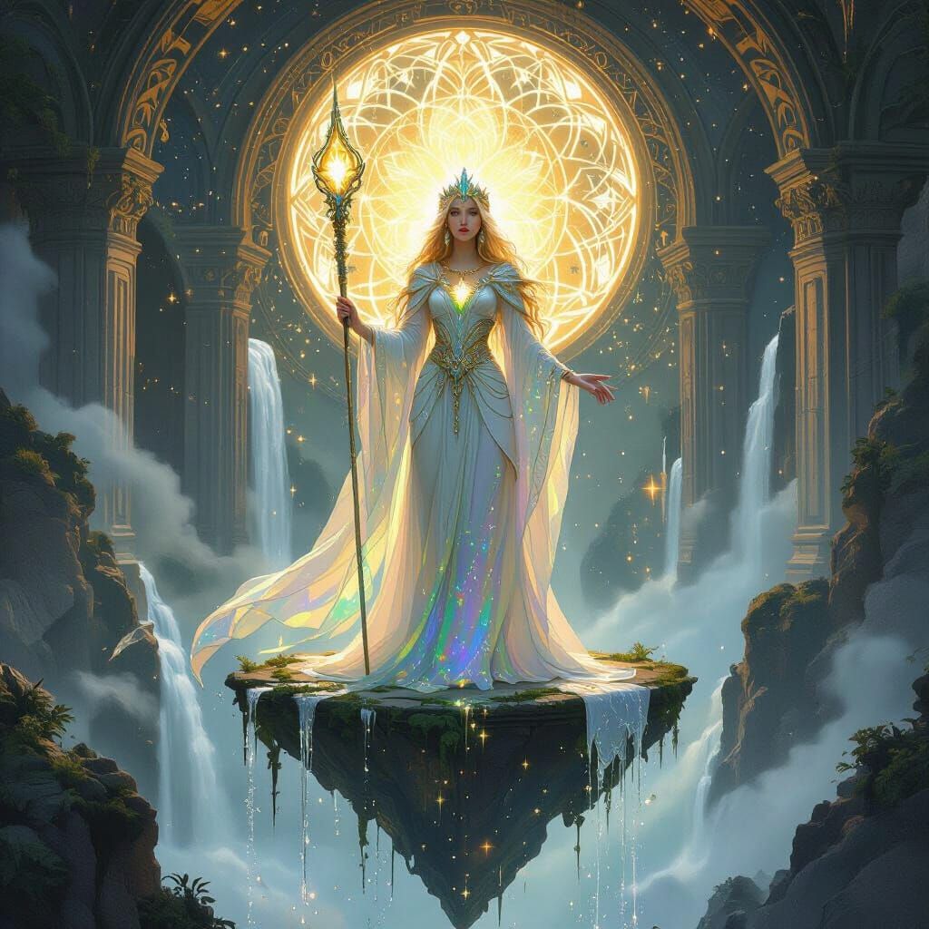 Ethereal Elven Queen in Art Nouveau Style