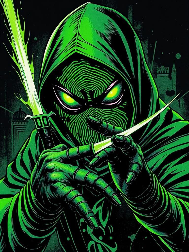 Fingerprint Spider Ninja Action in Green and Black